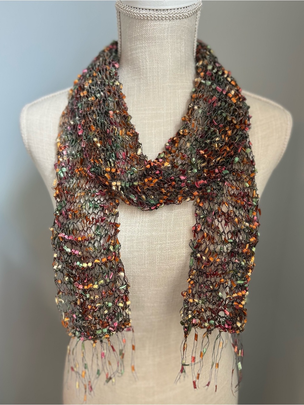 Handcrafted Knit Ladder Ribbon Scarf - Summer Bouquet